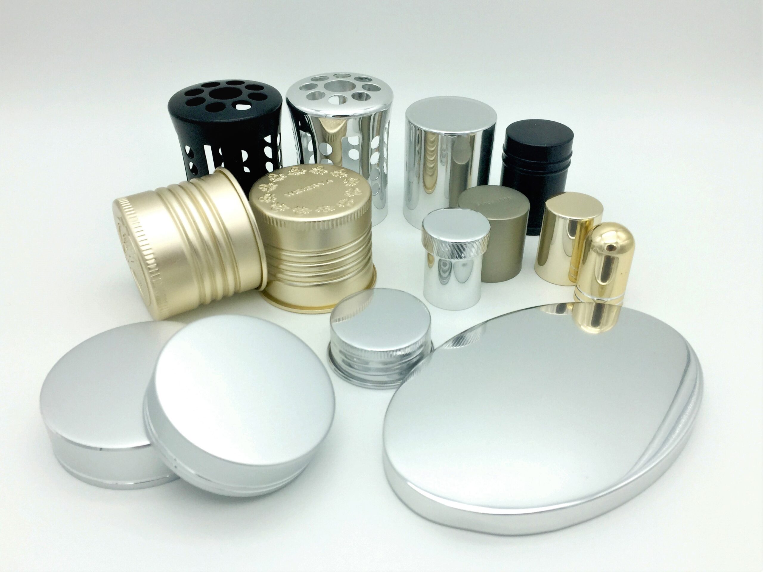 Custom aluminum caps manufacturer offering perfume caps reed diffuser caps and cosmetic aluminum packaging closures